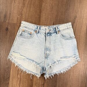 Zara Blue Jean Shorts High Waist Distressed